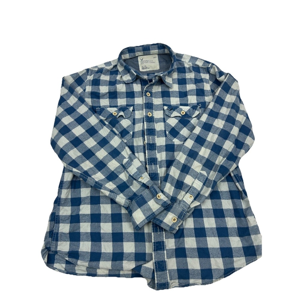 American Eagle‎ Outfitters Blue & White Plaid Flannel Button-Up Shirt XL
